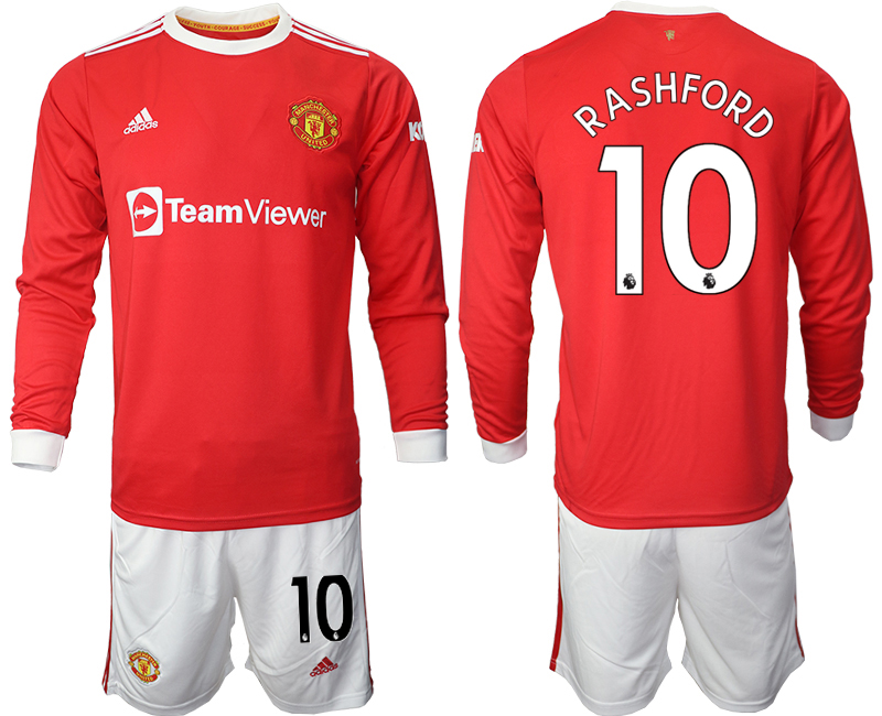 Men 2021-2022 Club Manchester united home red Long Sleeve #10 Soccer Jersey